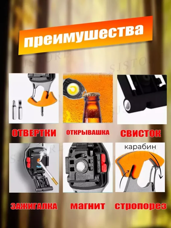 Маленький мини-фонарик карманный с магнитом и карабином — изображение 5