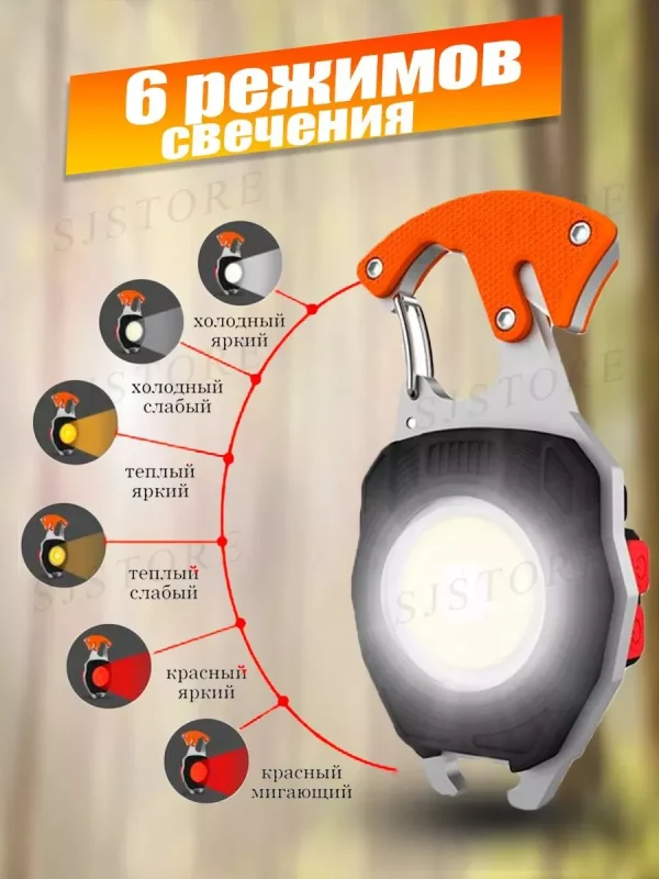Маленький мини-фонарик карманный с магнитом и карабином — изображение 6