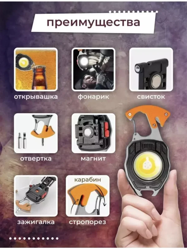 Маленький мини-фонарик карманный с магнитом и карабином — изображение 7